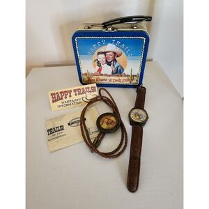 Roy Rogers Leather Fossil Watch Bolo Small Tin Lunch Snack Box Authentic